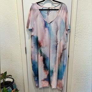 World Market Multicolor Watercolor V-Neck Lounge Jumpsuit with Pockets Size L/XL